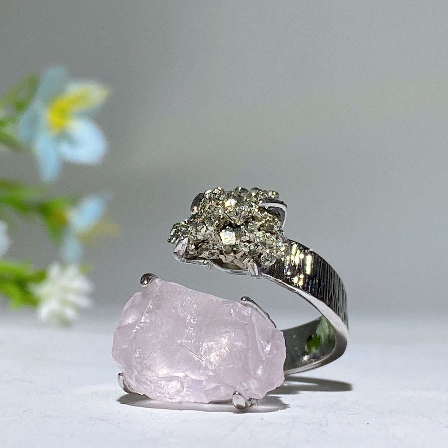 Adjustable Double Crystal Raw Stone Ring Bulk Wholesale