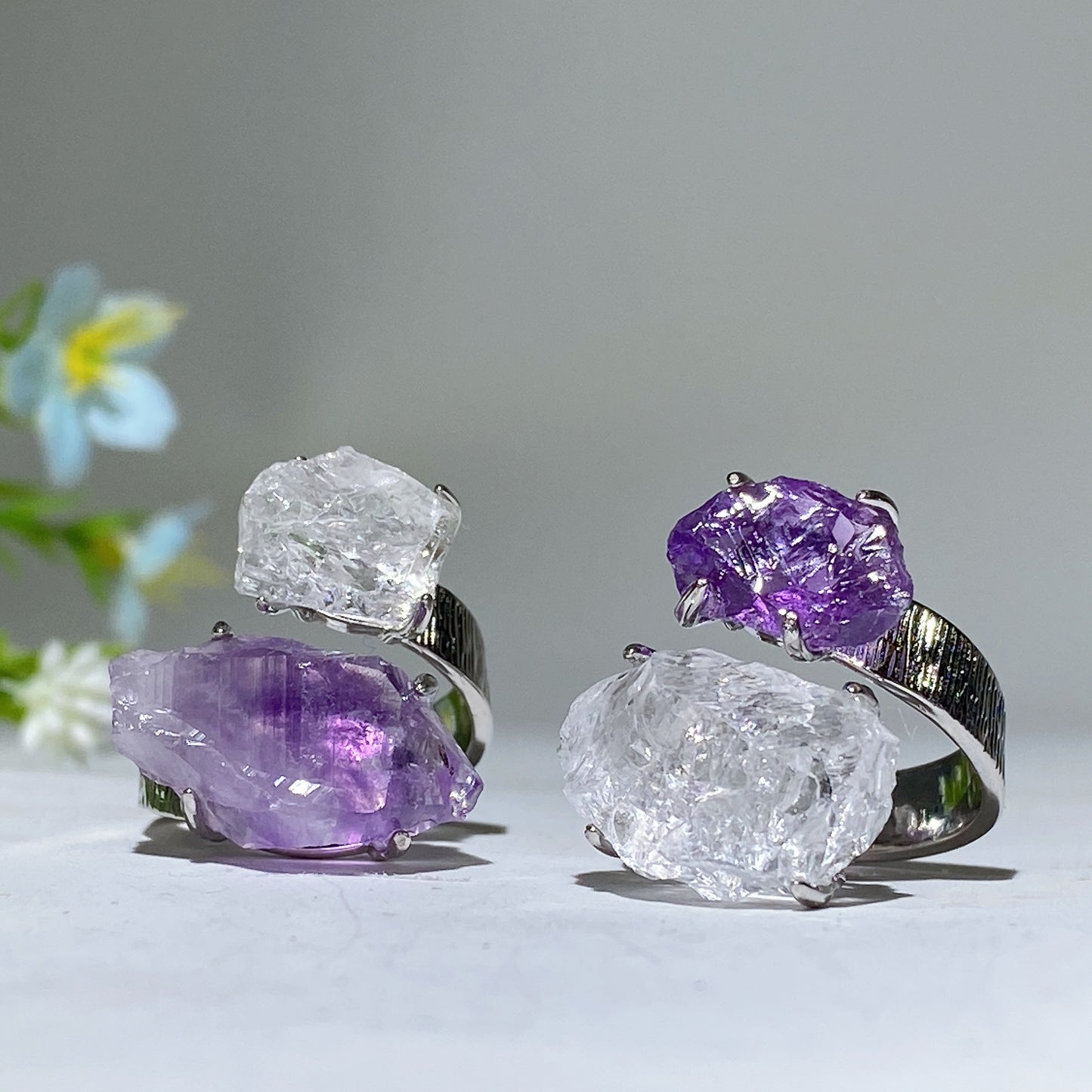 Adjustable Double Crystal Raw Stone Ring Bulk Wholesale