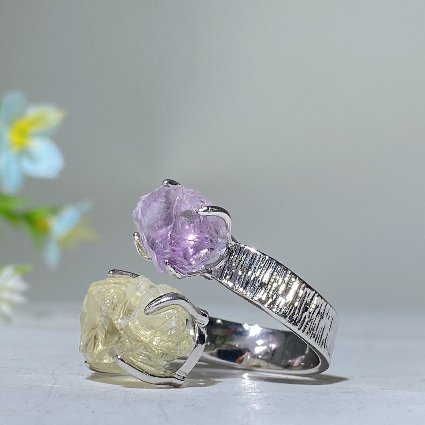 Adjustable Double Crystal Raw Stone Ring Bulk Wholesale