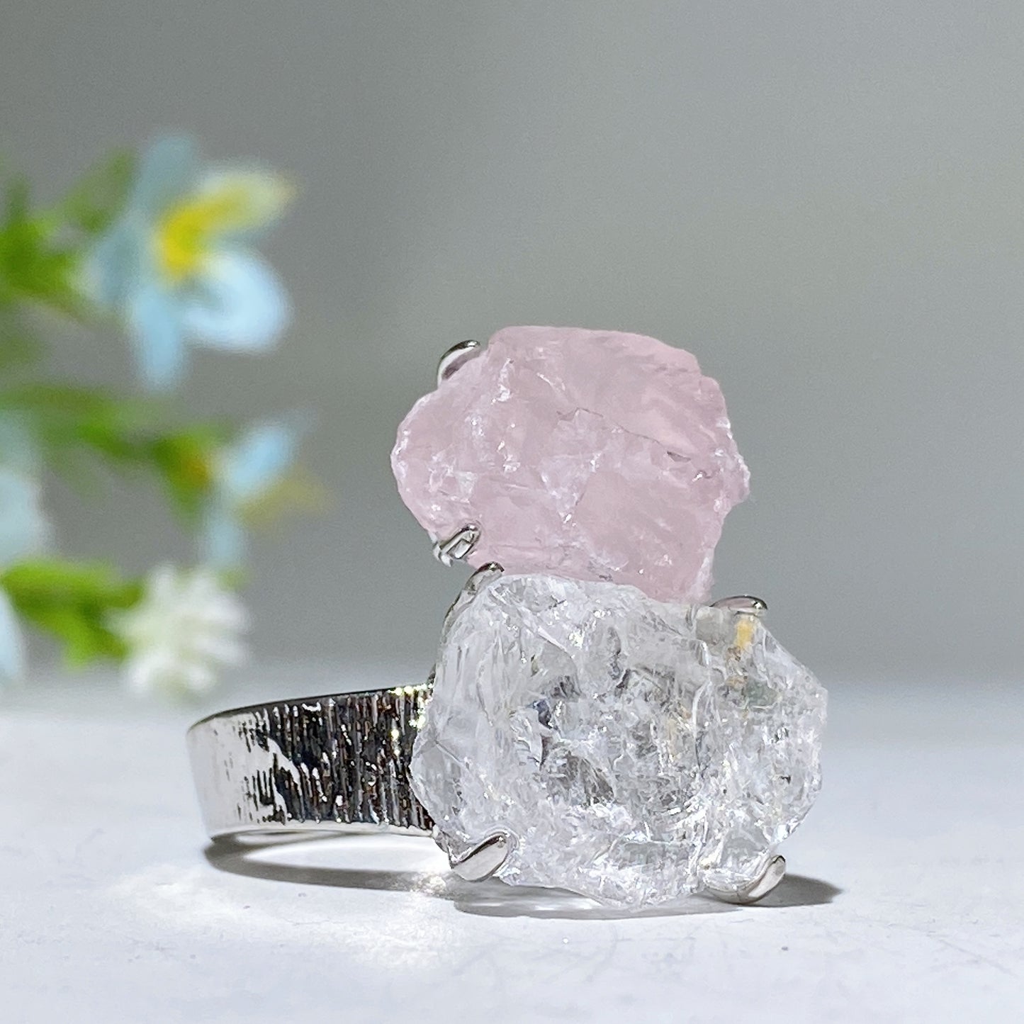 Adjustable Double Crystal Raw Stone Ring Bulk Wholesale