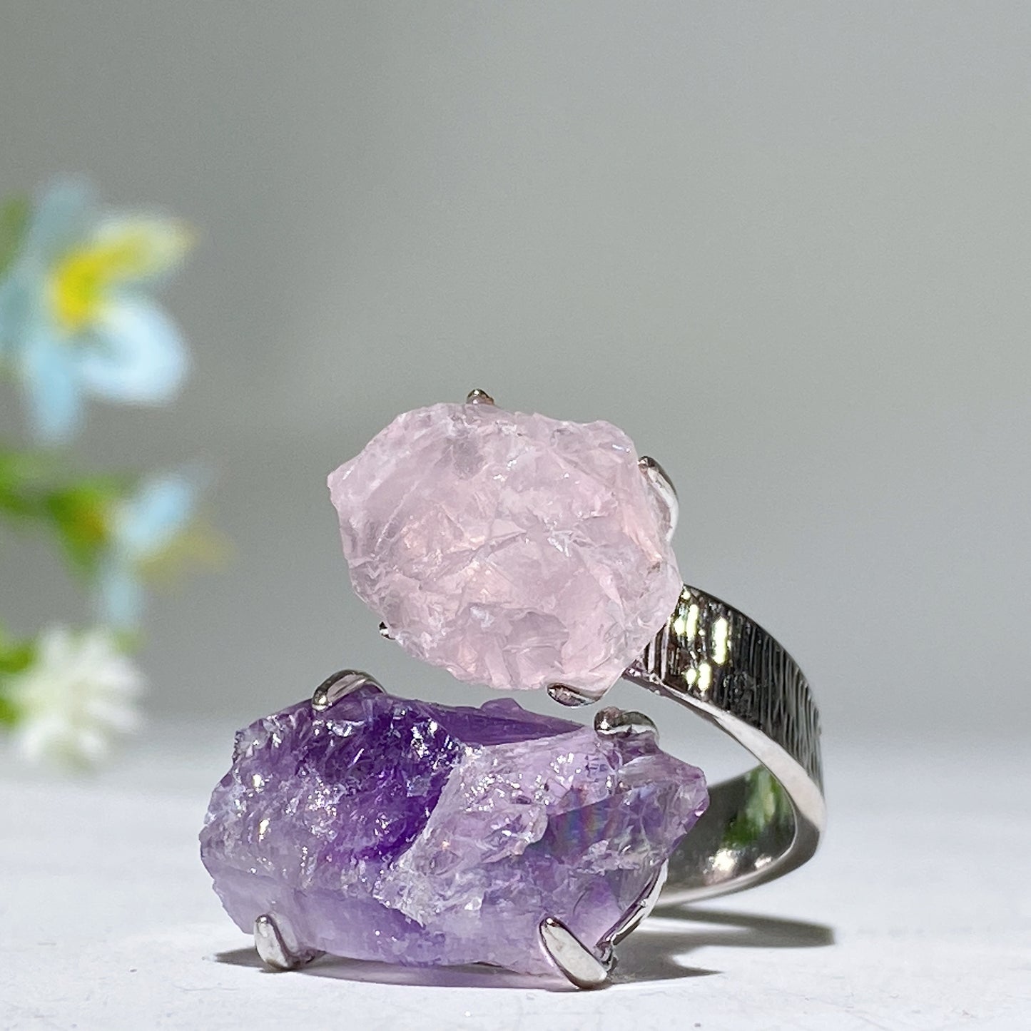 Adjustable Double Crystal Raw Stone Ring Bulk Wholesale