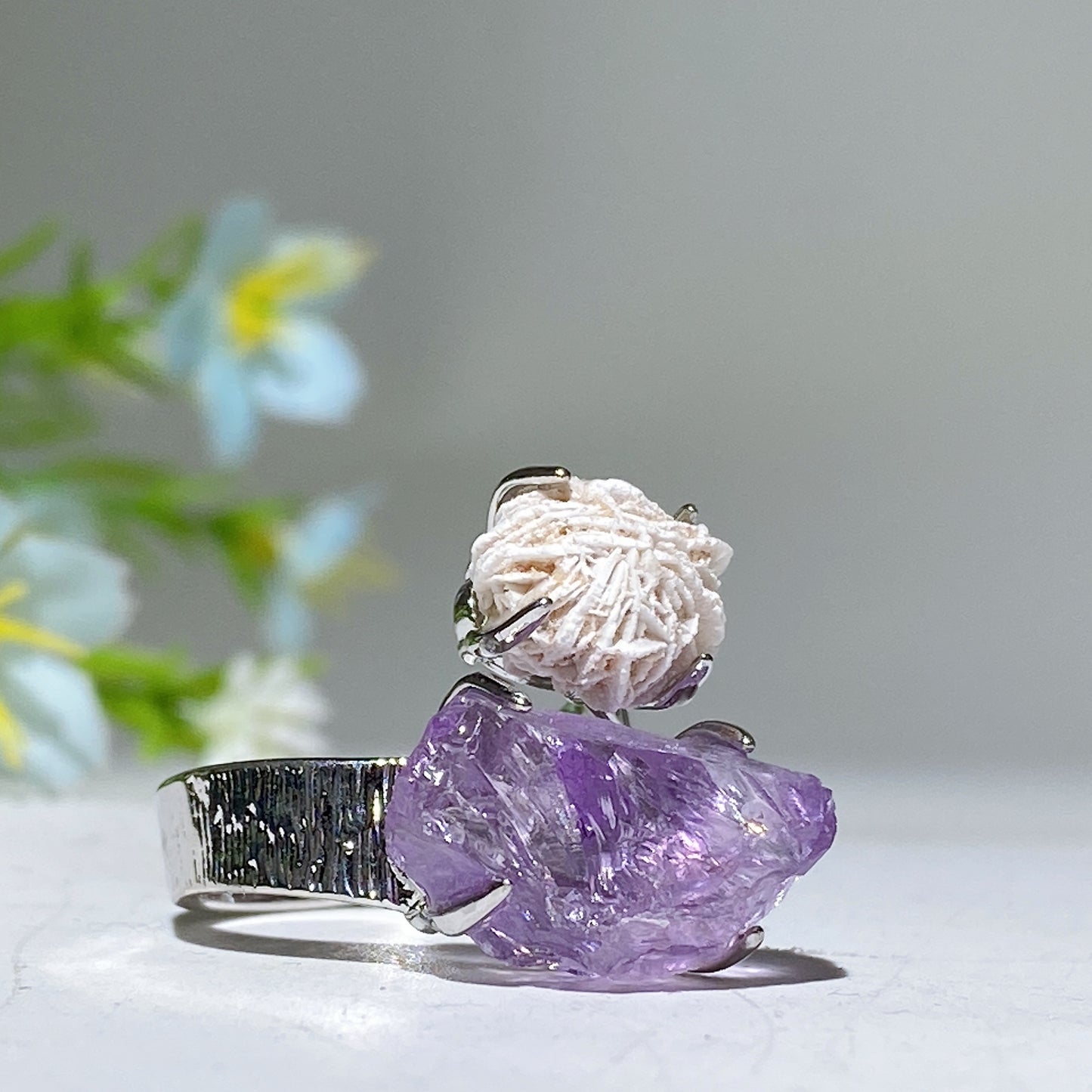 Adjustable Double Crystal Raw Stone Ring Bulk Wholesale