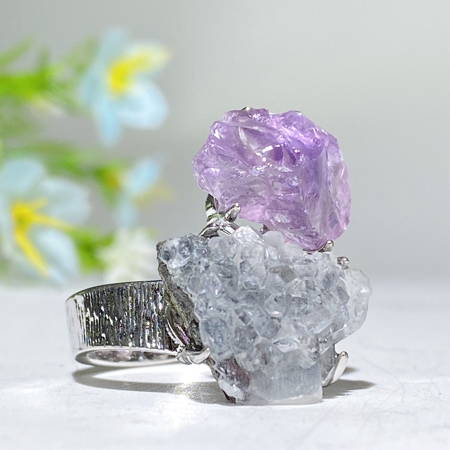 Adjustable Double Crystal Raw Stone Ring Bulk Wholesale