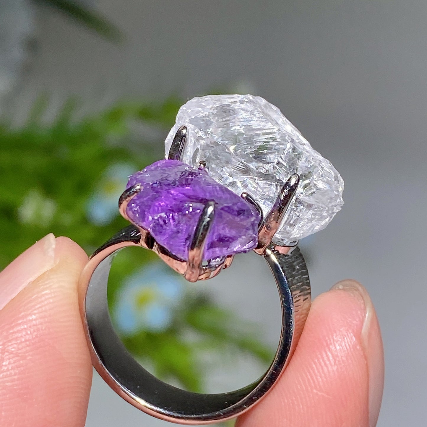 Adjustable Double Crystal Raw Stone Ring Bulk Wholesale