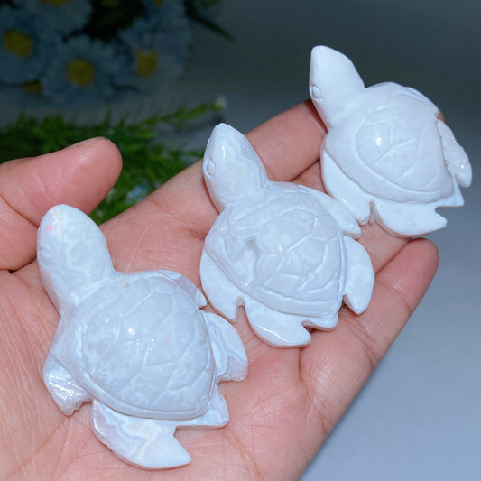 2.2" Druzy White Agate Turtle Carving Bulk Wholesale