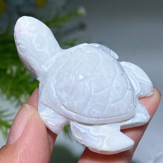 2.2" Druzy White Agate Turtle Carving Bulk Wholesale