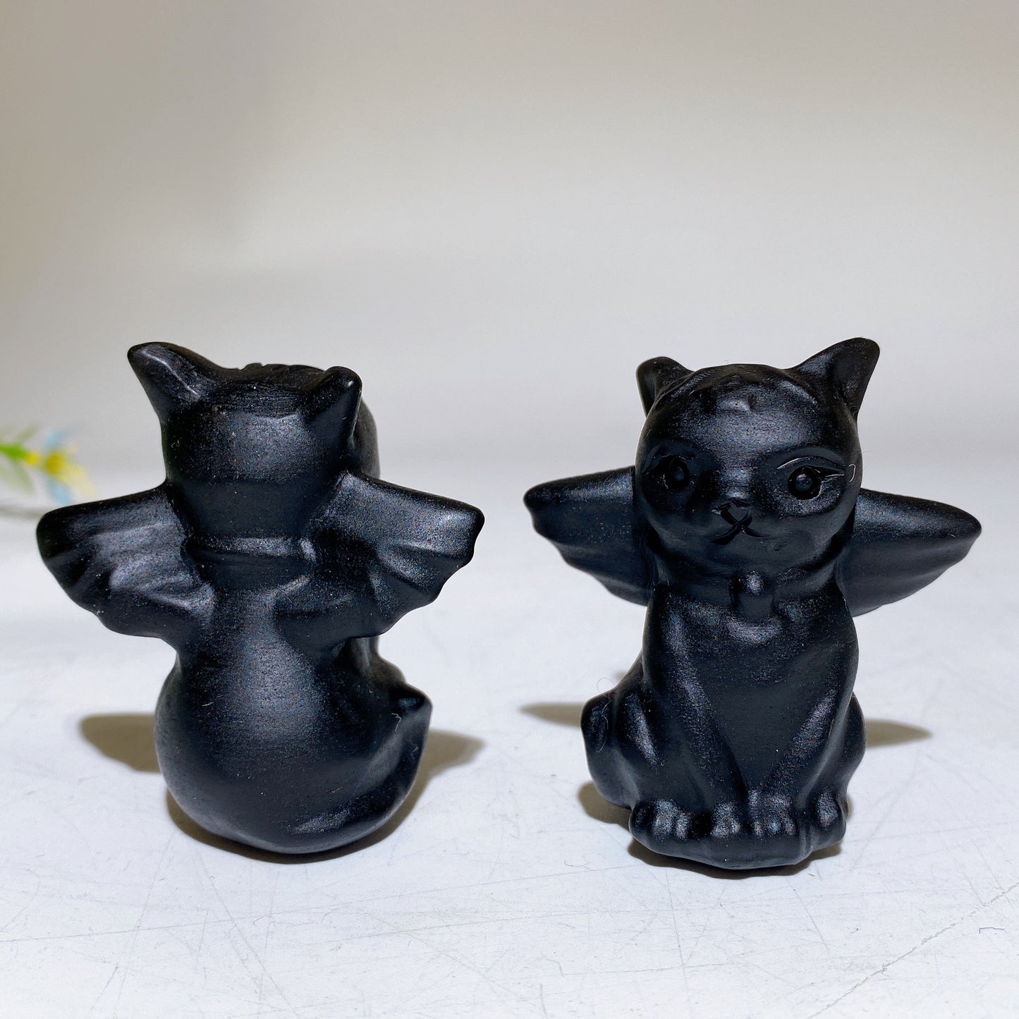 2.1" Black Obsidian Yooperlite Cat with Wings Crystal Carving Bulk Wholesale