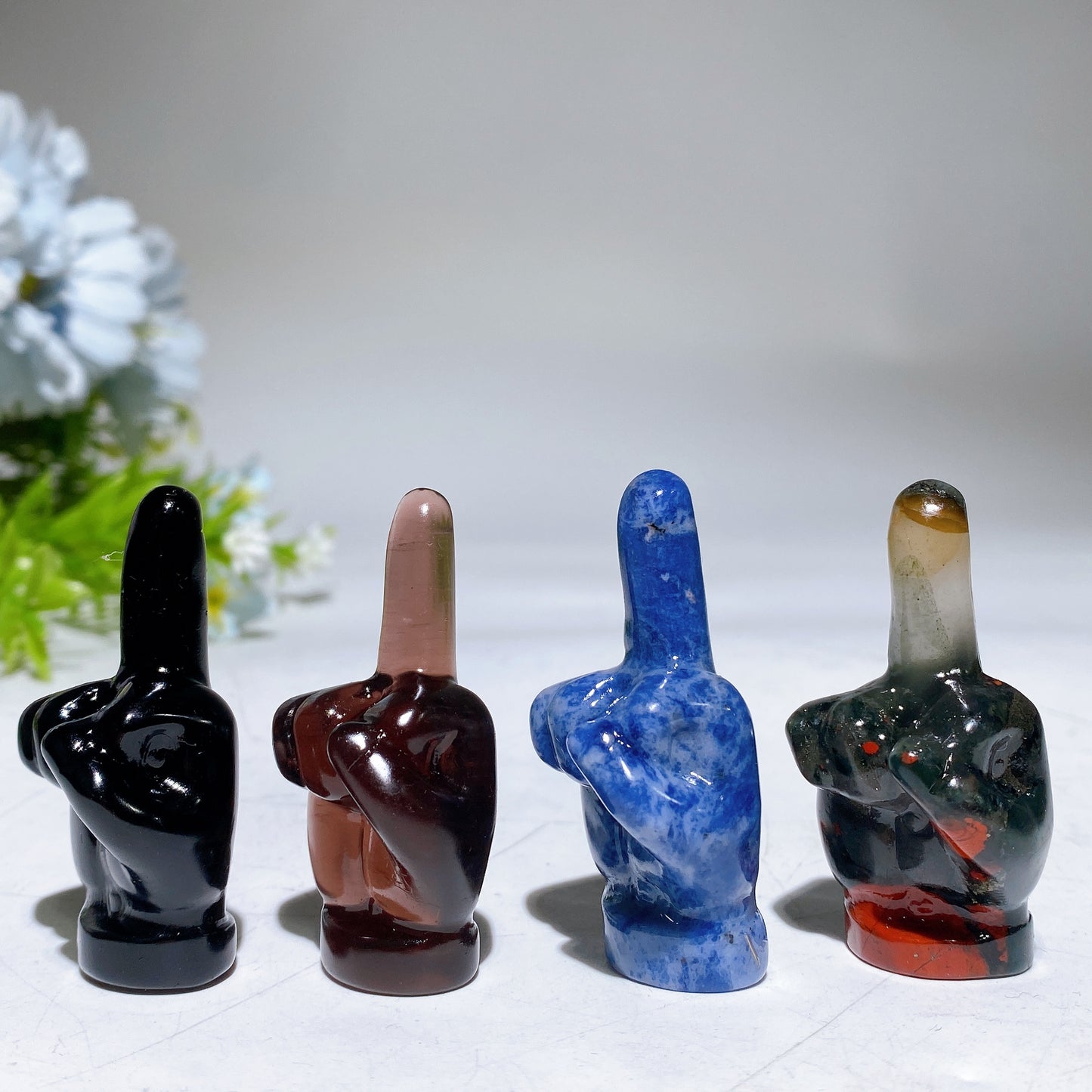 2.0" Mixed Crystal Middle Finger Gesture Carvings Crystal Healing Bulk Wholesale