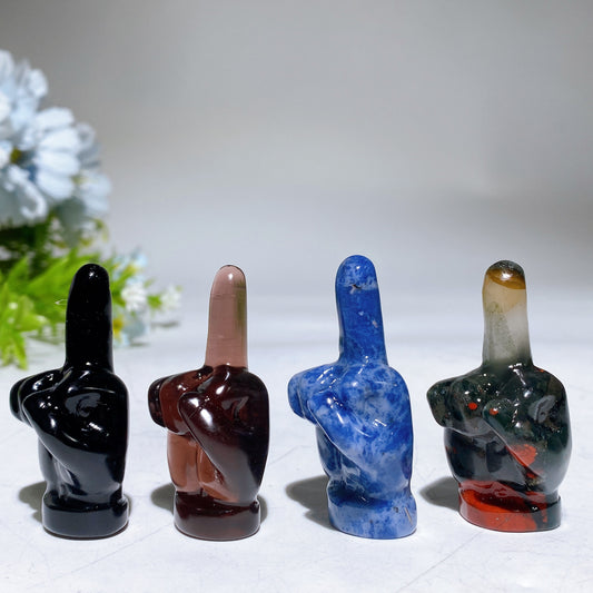 2.0" Mixed Crystal Middle Finger Gesture Carvings Crystal Healing Bulk Wholesale