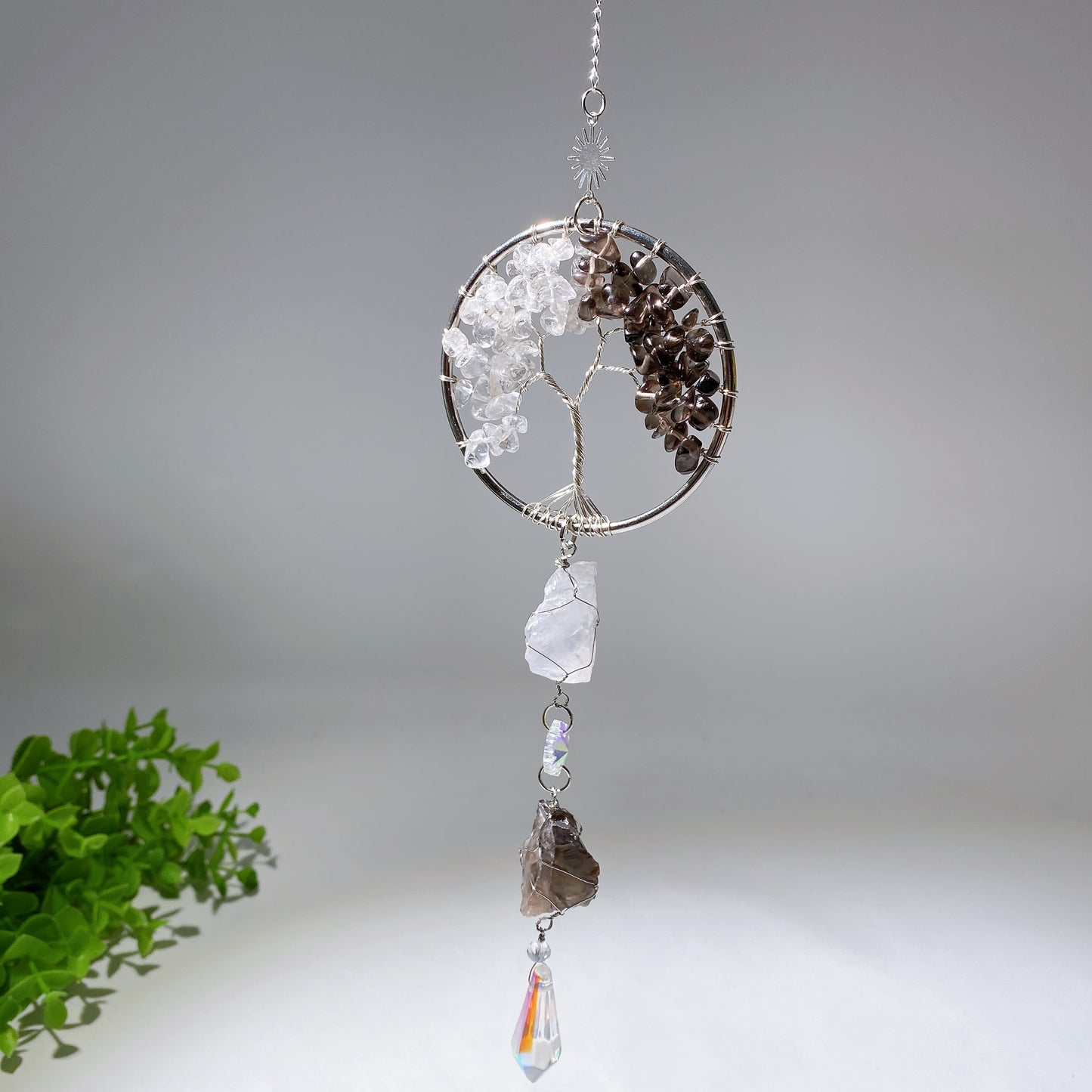 30cm Crystal Chips Silver Life Tree with Raw Stone Suncatcher Crystal Healing Bulk Wholesale