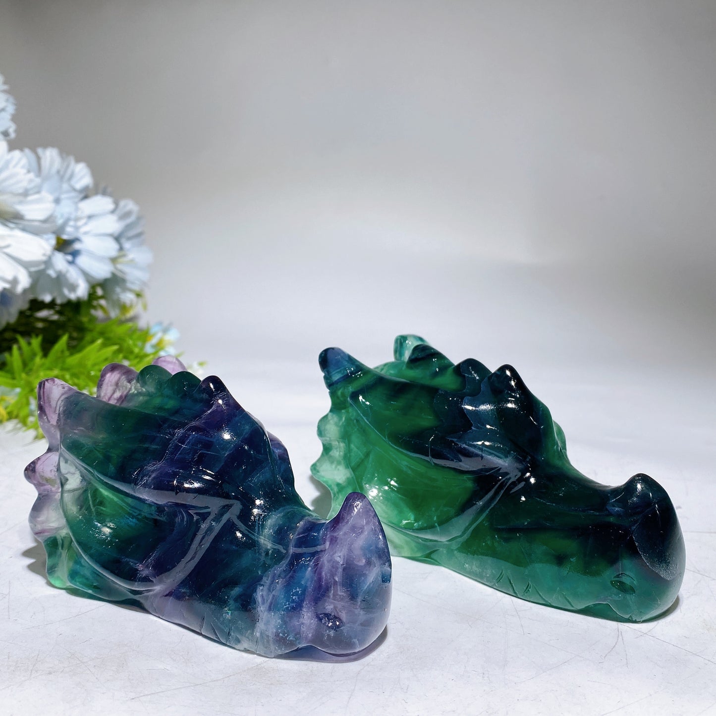 3.8"-4.0" Rainbow Fluorite Dragon Head Carving Crystal Healing Bulk Wholesale