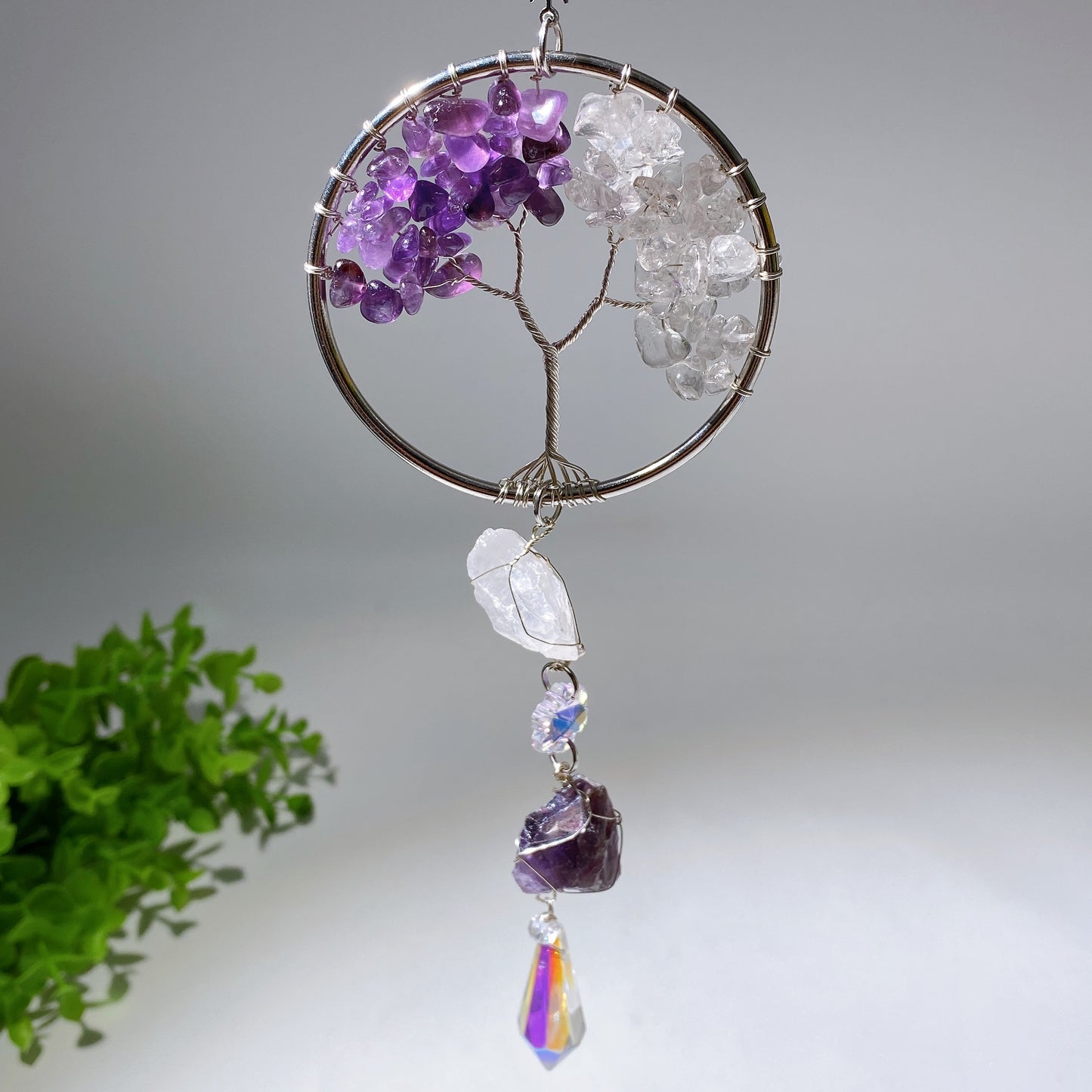 30cm Crystal Chips Silver Life Tree with Raw Stone Suncatcher Crystal Healing Bulk Wholesale