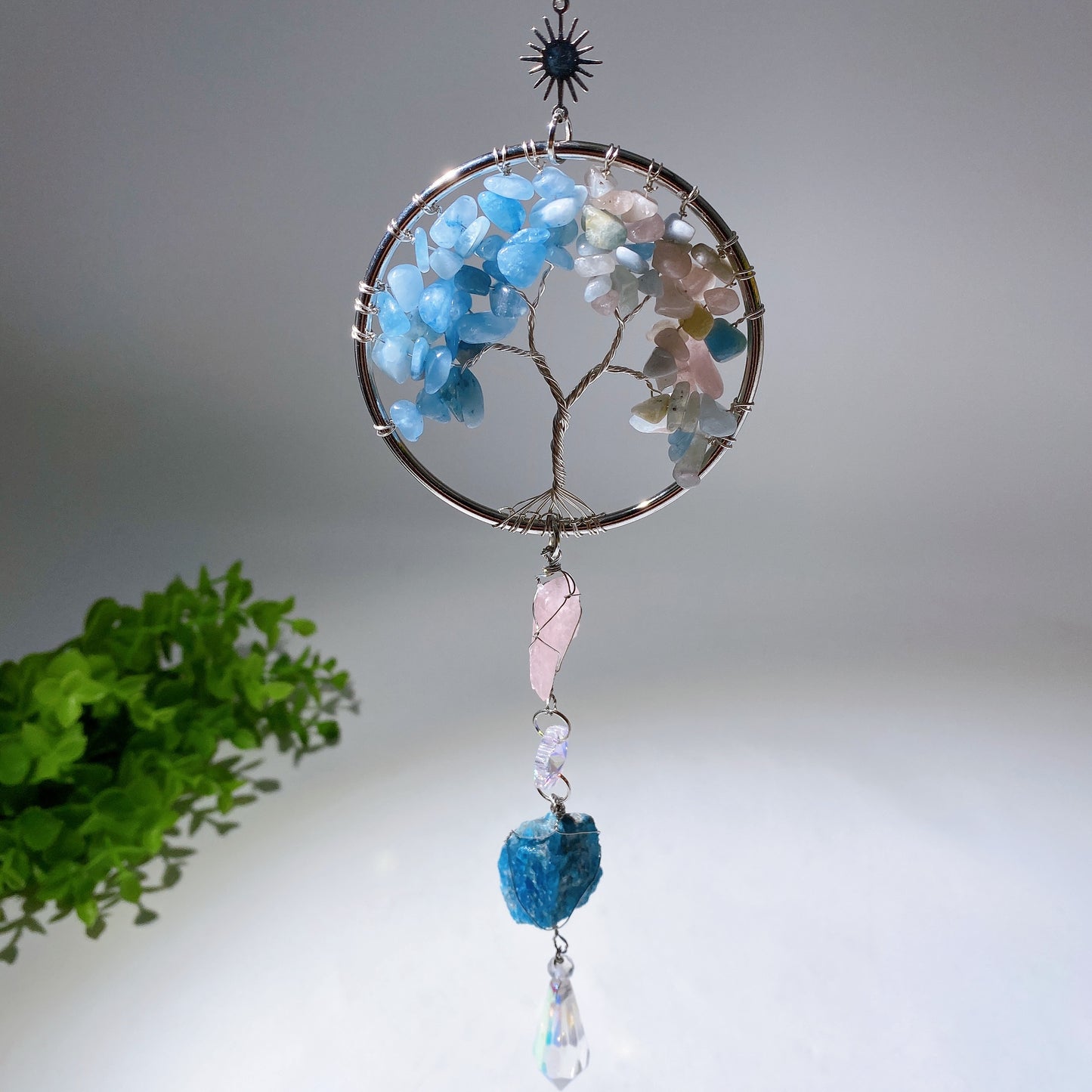 30cm Crystal Chips Silver Life Tree with Raw Stone Suncatcher Crystal Healing Bulk Wholesale