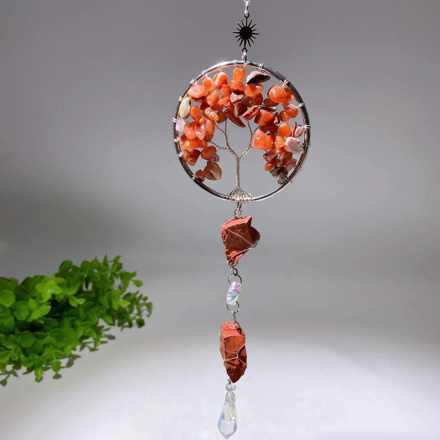 30cm Crystal Chips Silver Life Tree with Raw Stone Suncatcher Bulk Wholesale