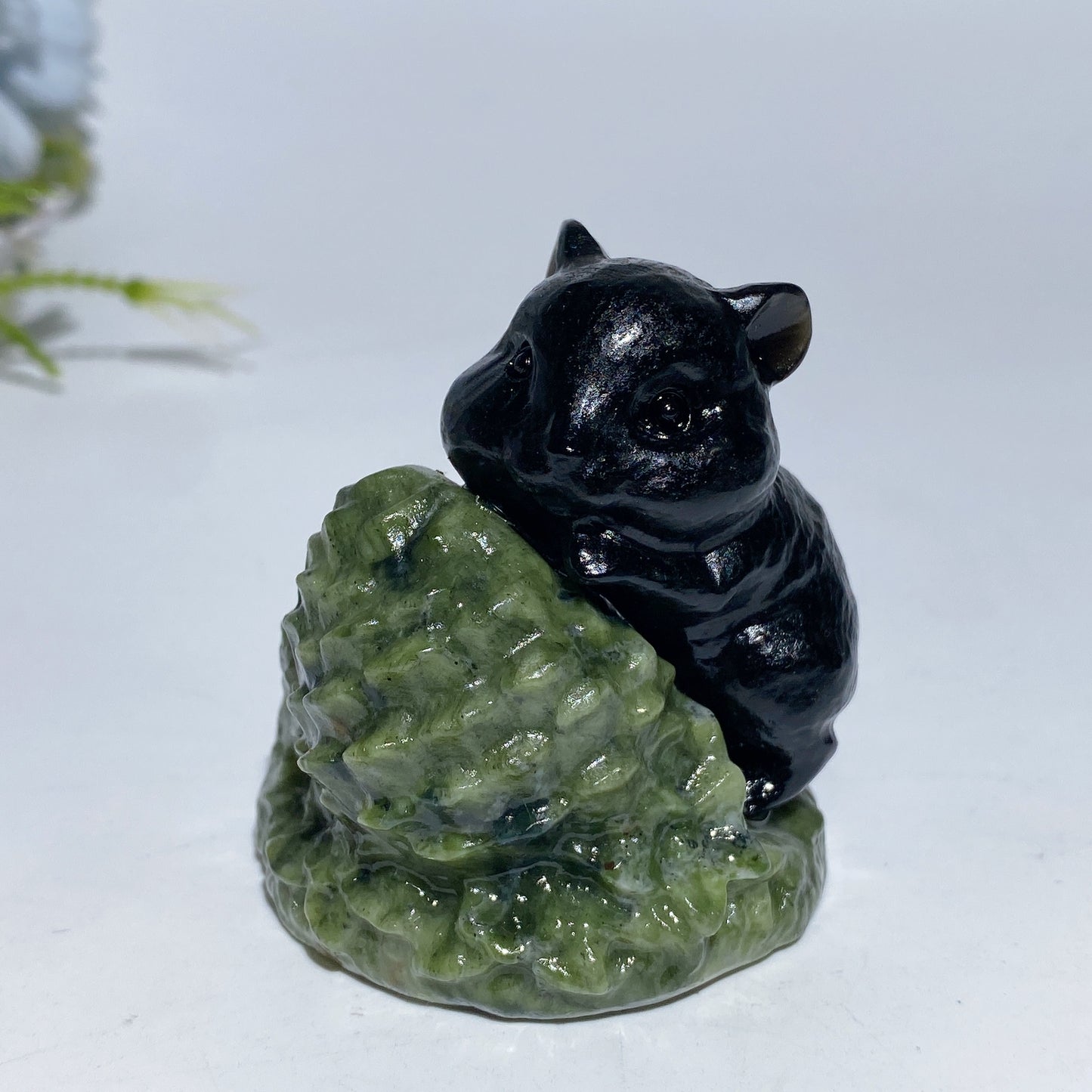 2.2" Obsidian White Jade Mouse with Base Carving Crystal Healing Bulk Wholesale