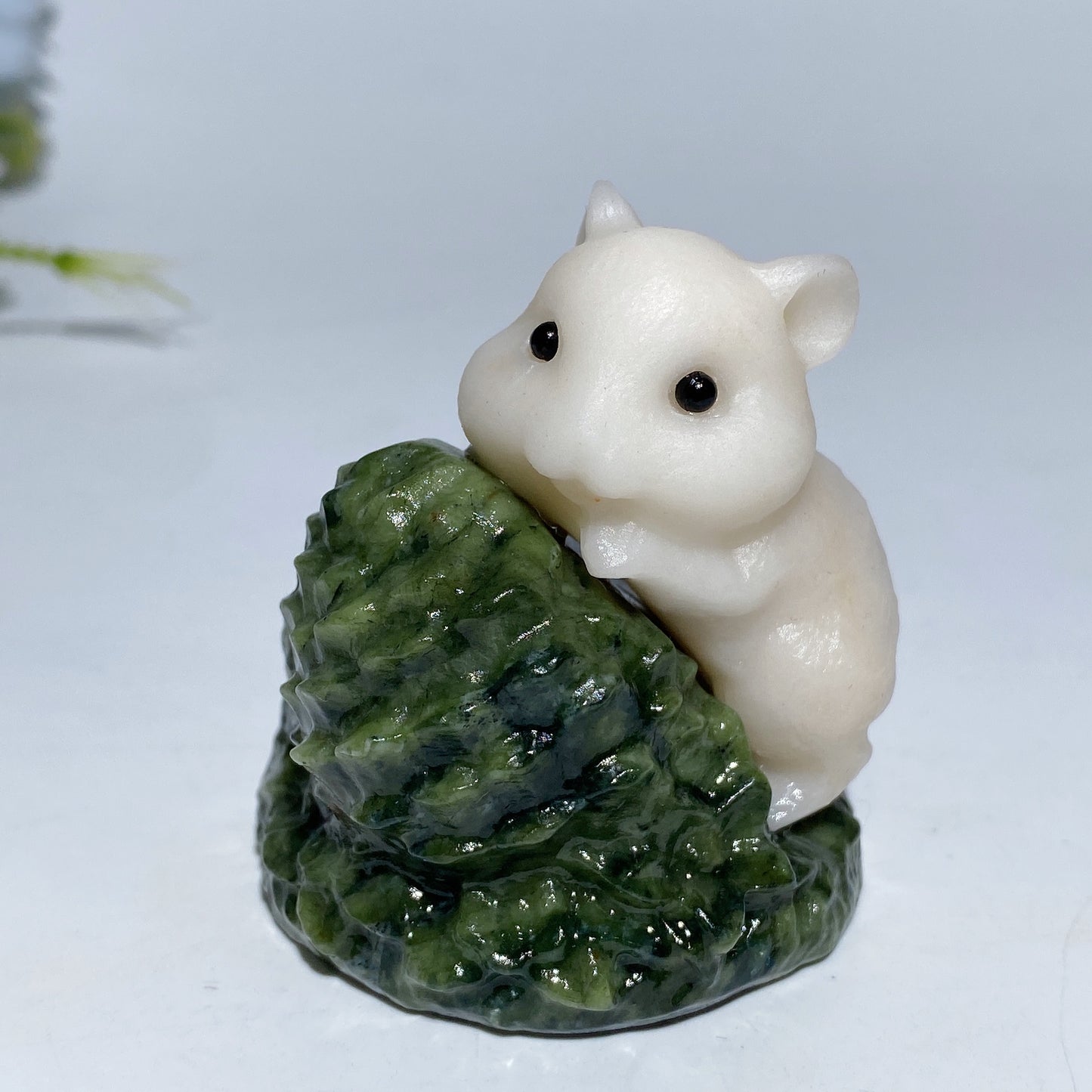 2.2" Obsidian White Jade Mouse with Base Carving Crystal Healing Bulk Wholesale