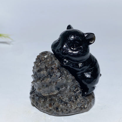 2.2" Obsidian White Jade Mouse with Base Carving Crystal Healing Bulk Wholesale