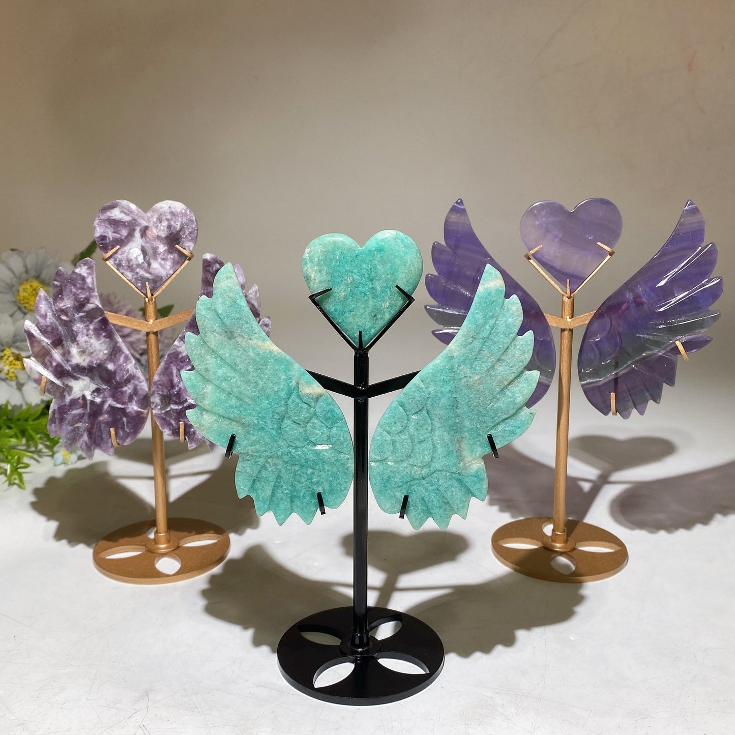 18cm Crystal Heart Wings Carving with Stand Crystal Healing Bulk Wholesale