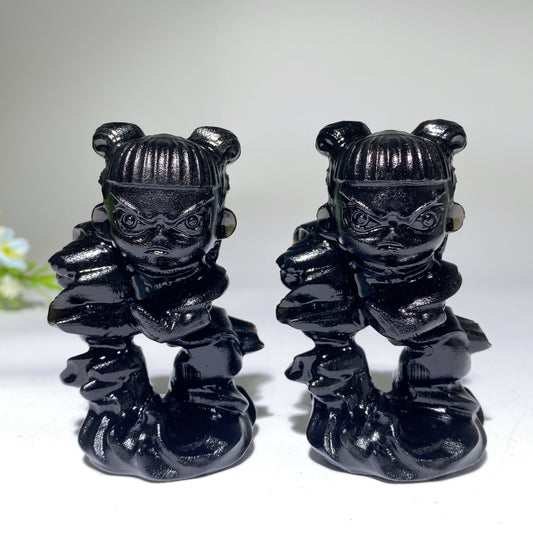 3.1" Black Obsidian Nezha Carving Bulk Wholesale