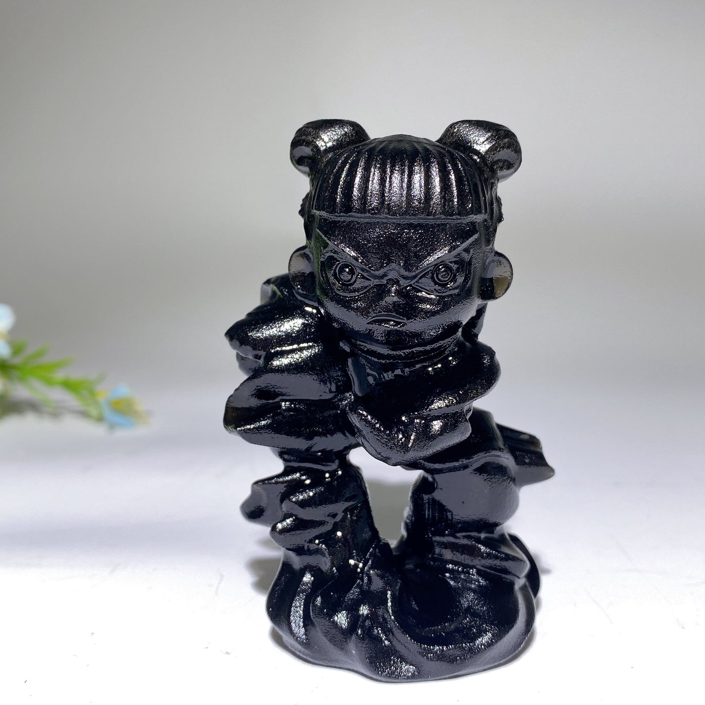 3.1" Black Obsidian Nezha Carving Bulk Wholesale