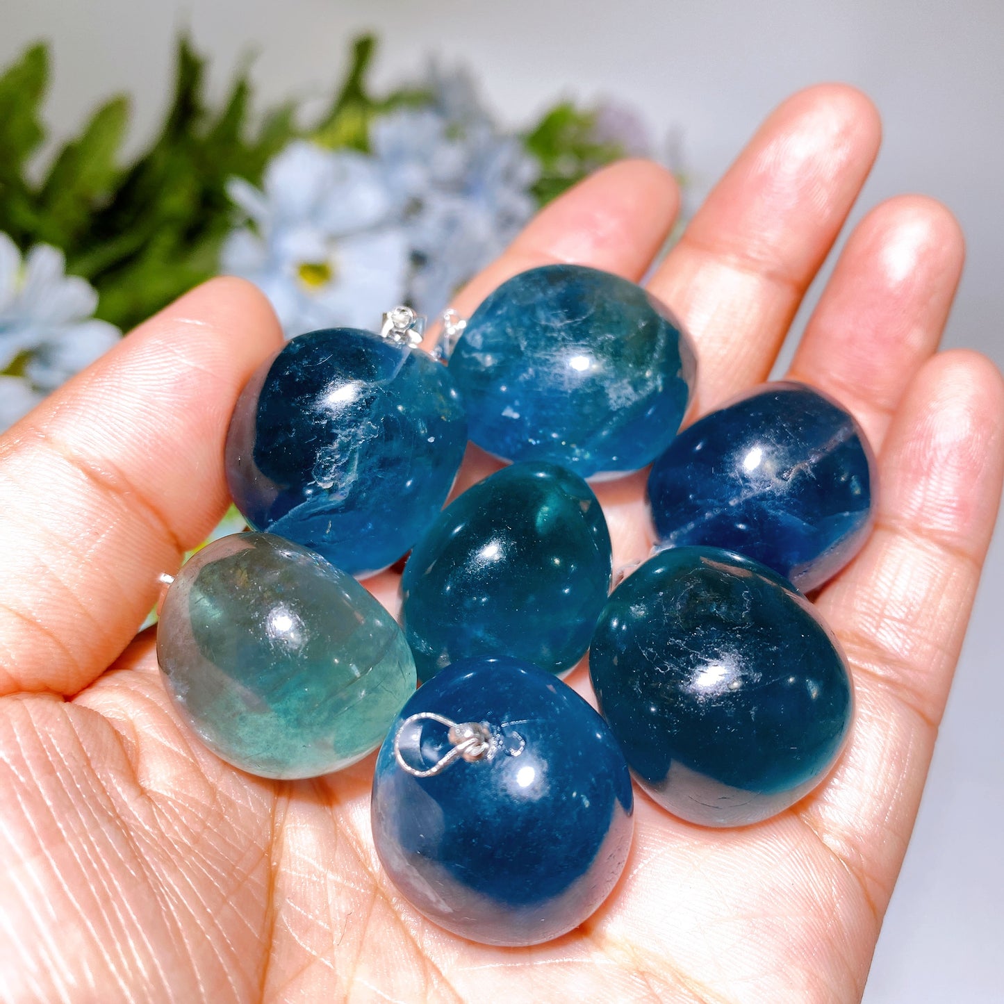 2cm Blue Fluorite Tumble Shape Pendant Crystal Healing Bulk Wholesale