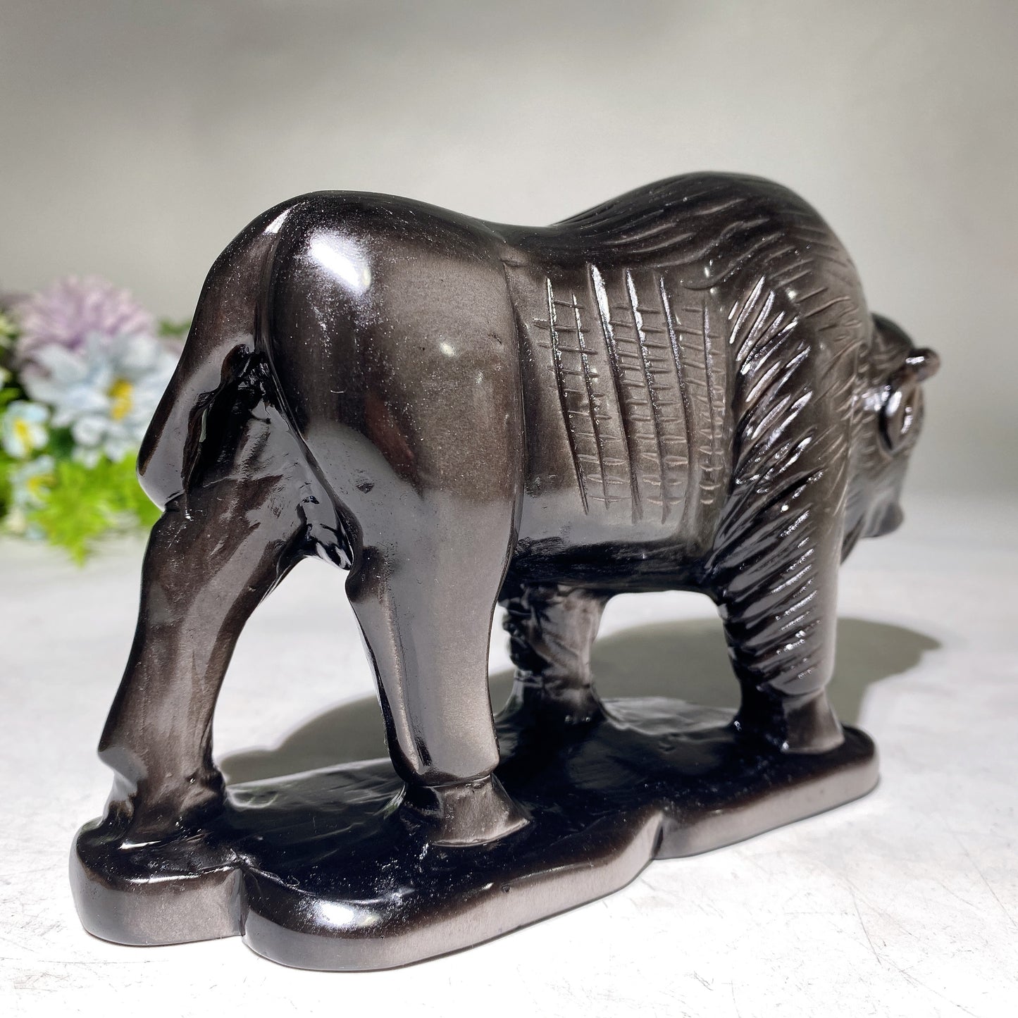 18cm Silver Obsidian Yak Carving Crystal Healing Bulk Wholesale