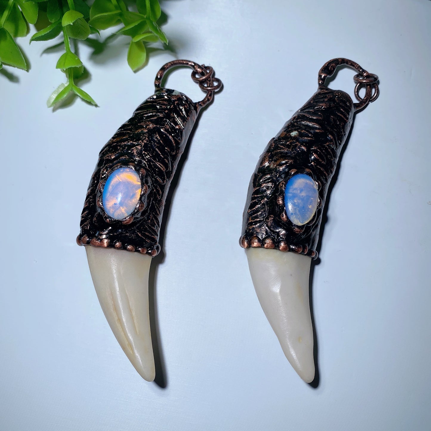 4.3" Tiger's Tooth with Opalite Pendant Bulk Wholesale