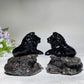 2.7" Black Obsidian Lion on Yooperlite Carving Crystal Healing Bulk Wholesale