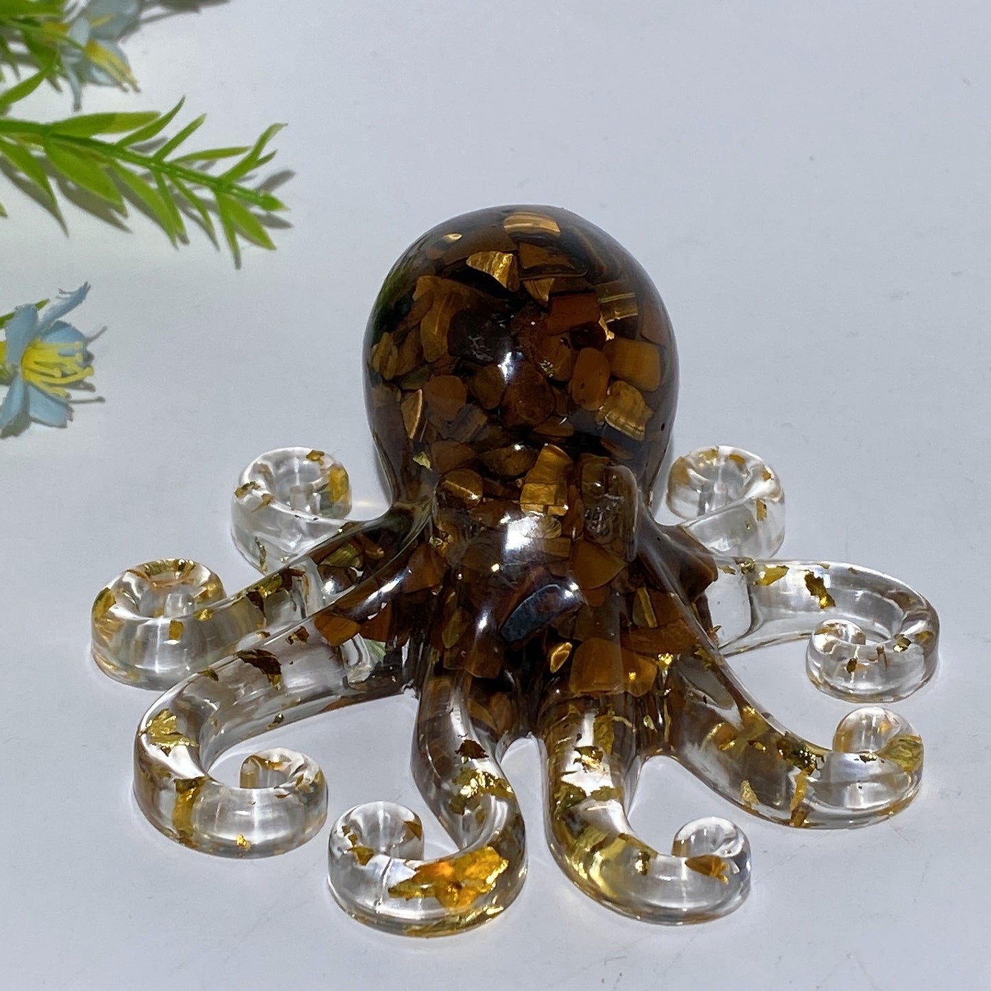 10cm Crystal Chips Infused Resin Octopus Carving Crystal Healing Bulk Wholesale