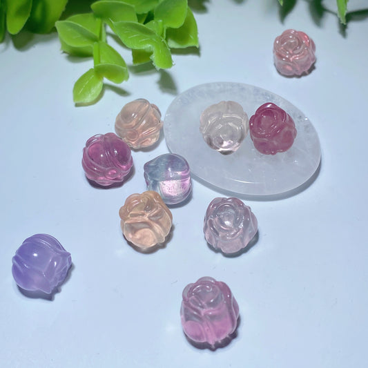 Mini Fluorite Rose Flower Carvings for Jewelry DIY Bulk Wholesale
