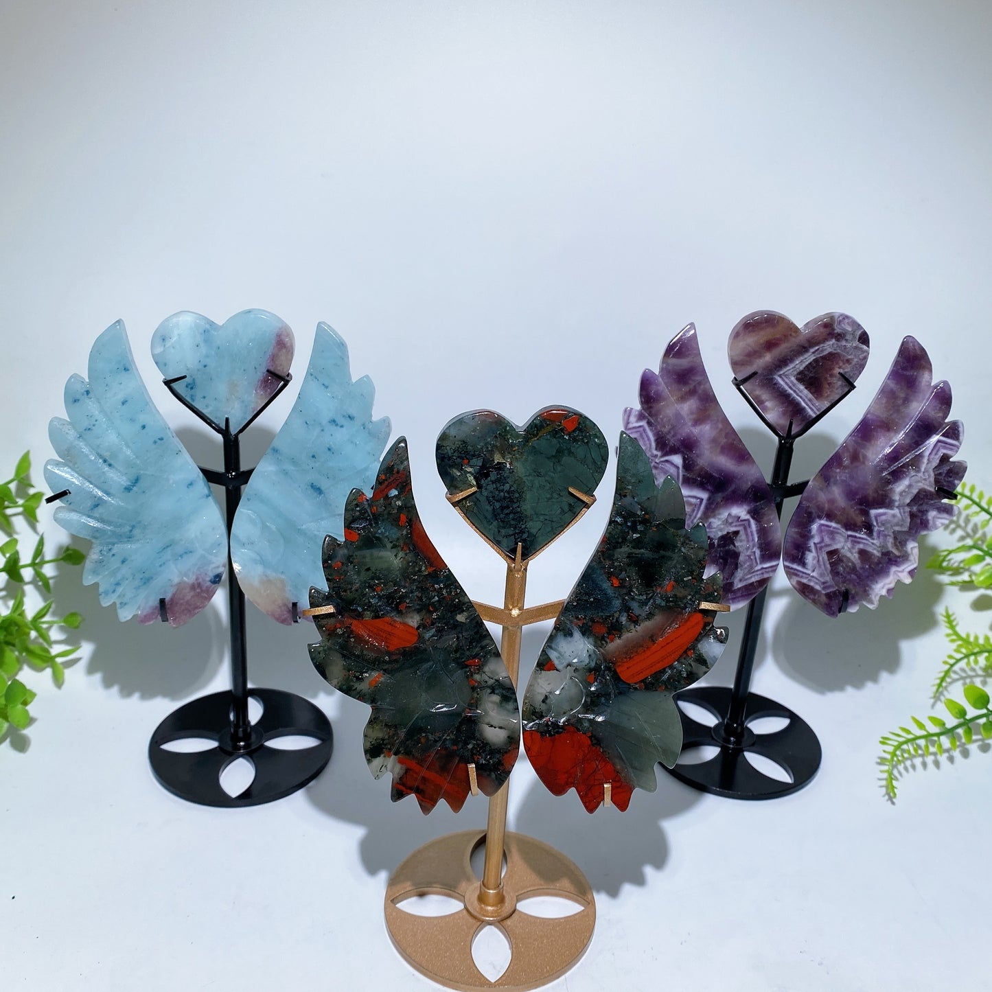 18cm Crystal Heart Wings Carving with Stand Crystal Healing Bulk Wholesale