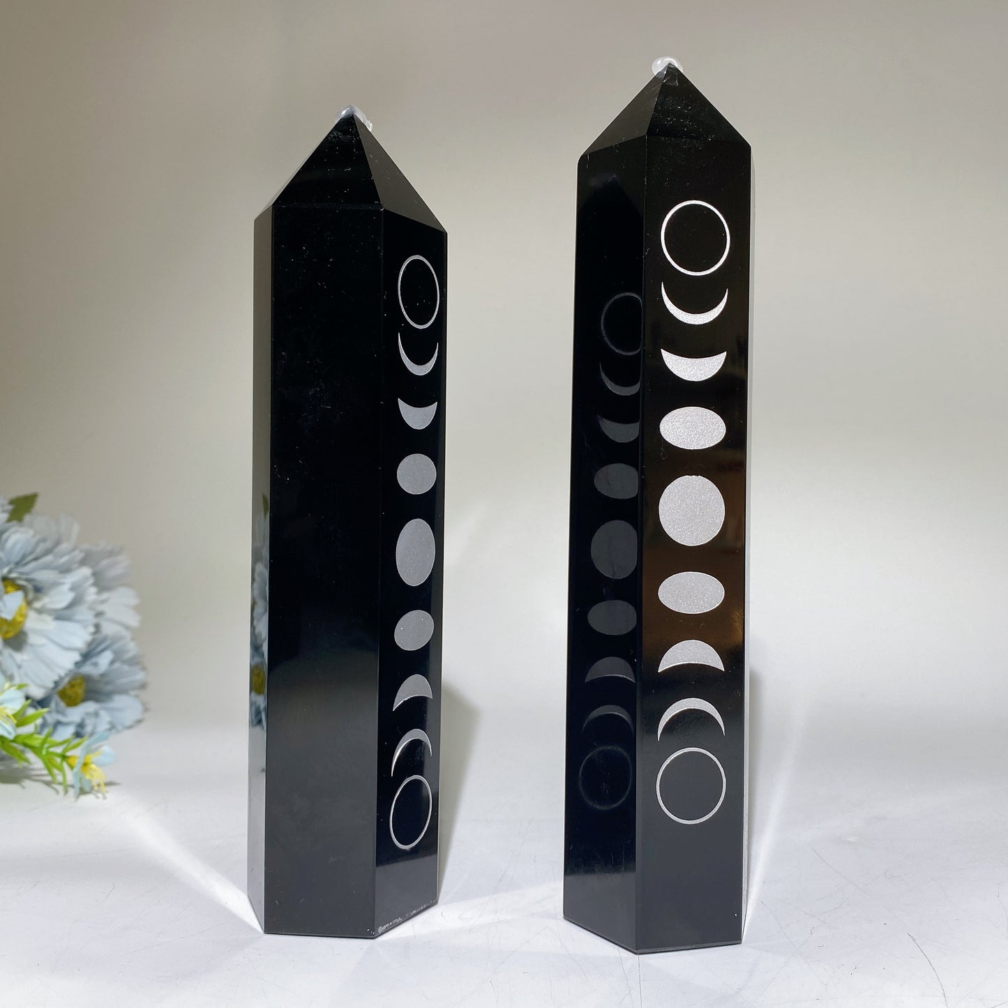 19-21cm Black Obsidian Tower with Silver Printing Moon Bulk Wholesale