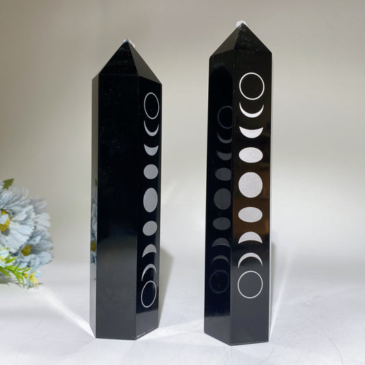 19-21cm Black Obsidian Tower with Silver Printing Moon Bulk Wholesale