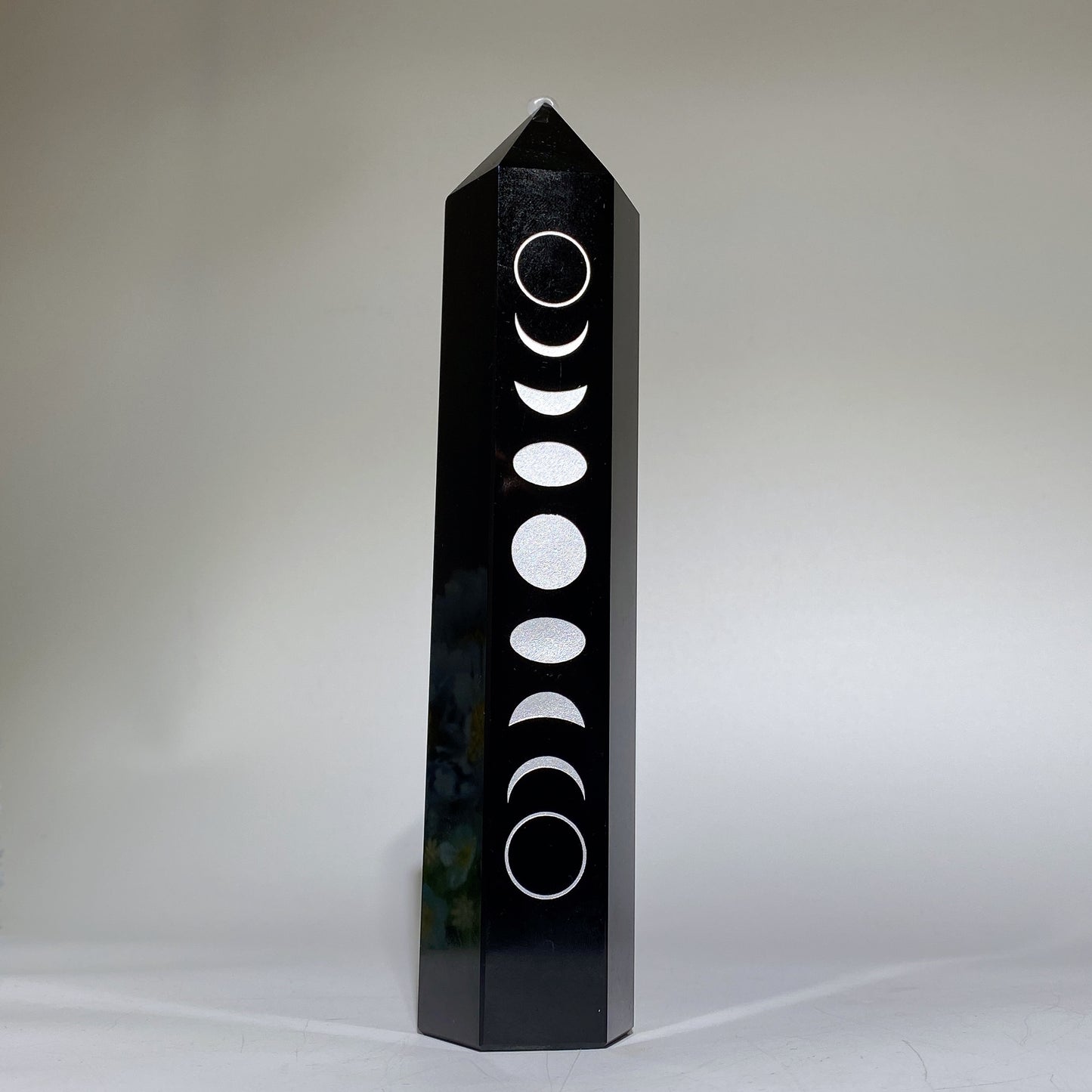 19-21cm Black Obsidian Tower with Silver Printing Moon Bulk Wholesale