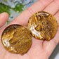 1.6" Yellow Tiger Eye Wolf Head Round Slab Carving Bulk Wholesale