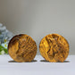 1.6" Yellow Tiger Eye Wolf Head Round Slab Carving Crystal Healing Bulk Wholesale