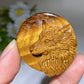 1.6" Yellow Tiger Eye Wolf Head Round Slab Carving Bulk Wholesale