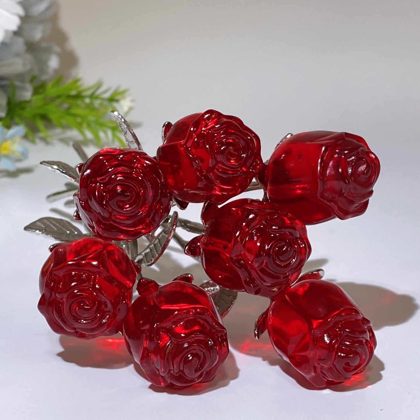 Crystal Flower Carving with Silver Color Metal Stem Crystal Healing Bulk Wholesale