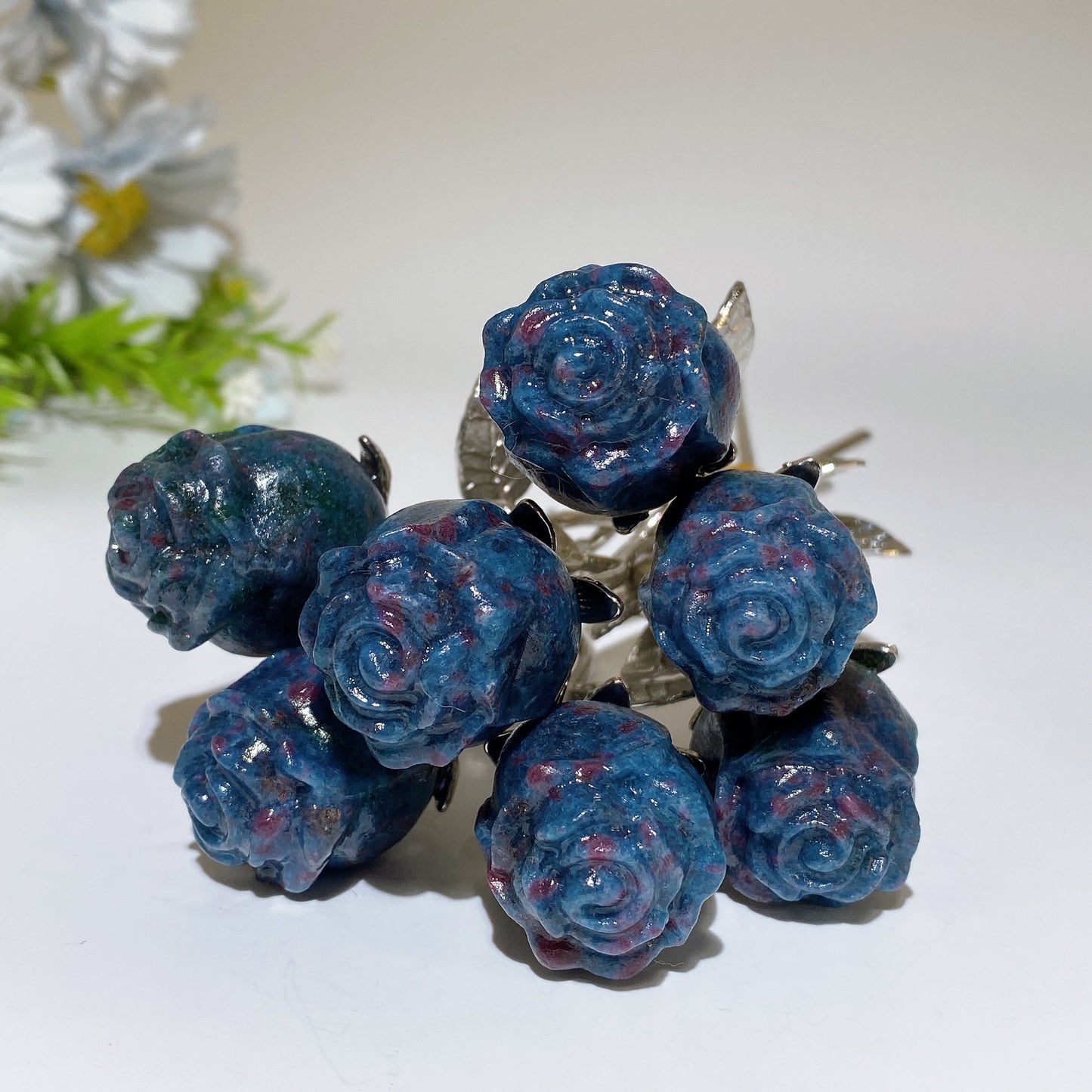 Crystal Flower Carving with Silver Color Metal Stem Crystal Healing Bulk Wholesale