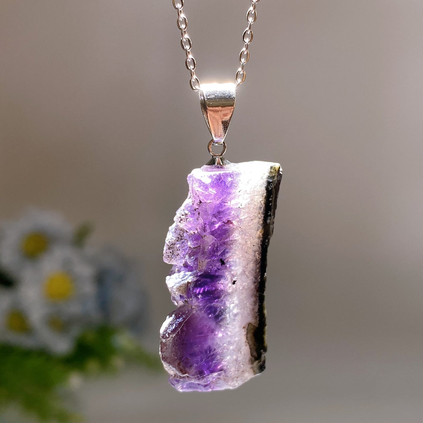 Amethyst with Silver Chain Necklace Crystal Healing Bulk Wholesale