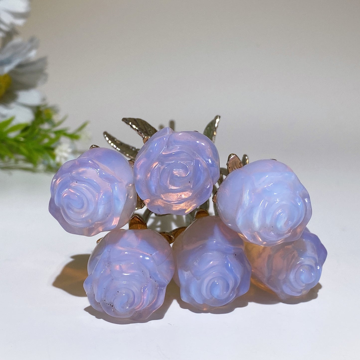 Crystal Flower Carving with Silver Color Metal Stem Crystal Healing Bulk Wholesale