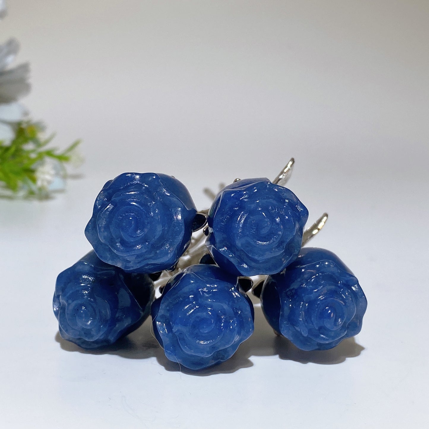 Crystal Flower Carving with Silver Color Metal Stem Crystal Healing Bulk Wholesale