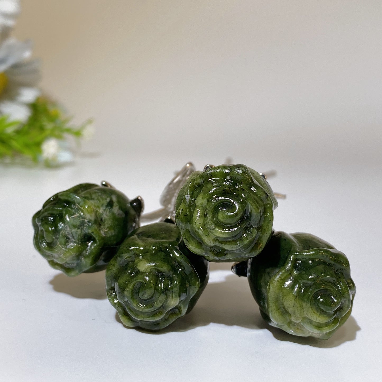 Crystal Flower Carving with Silver Color Metal Stem Crystal Healing Bulk Wholesale