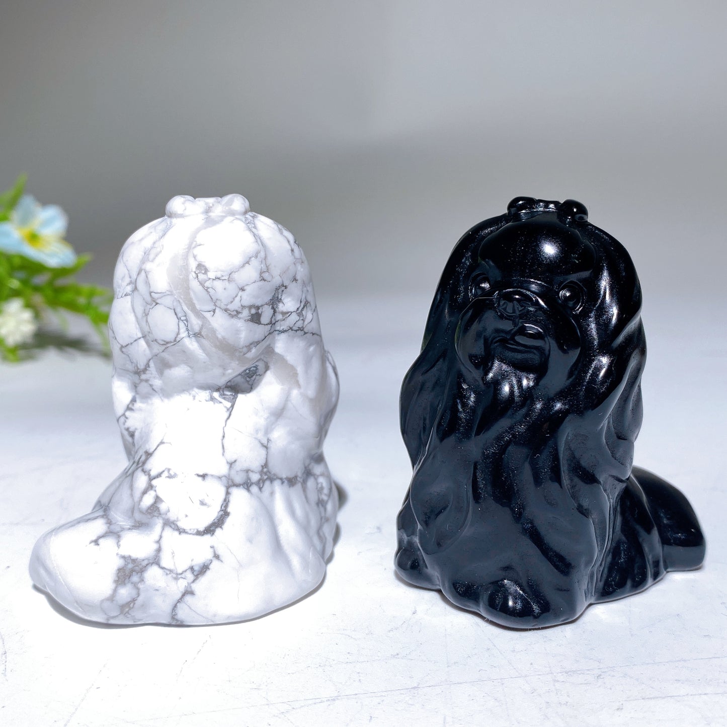 2.1" Howlite Black Obsidian Dog Carving Bulk Wholesale