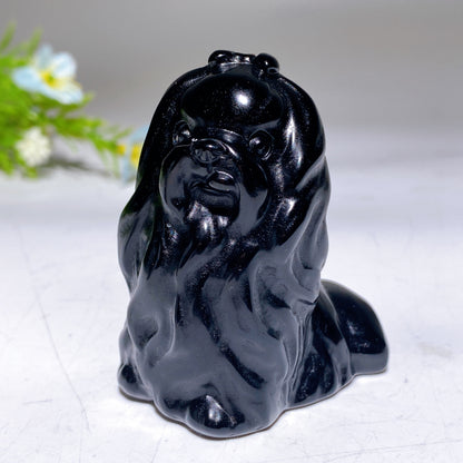 2.1" Howlite Black Obsidian Dog Carving Bulk Wholesale