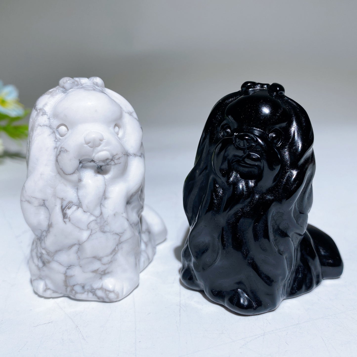 2.1" Howlite Black Obsidian Dog Carving Crystal Healing Bulk Wholesale