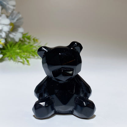 Faceted Black Obsidian Bear Carving Crystal Healing Bulk Wholesale
