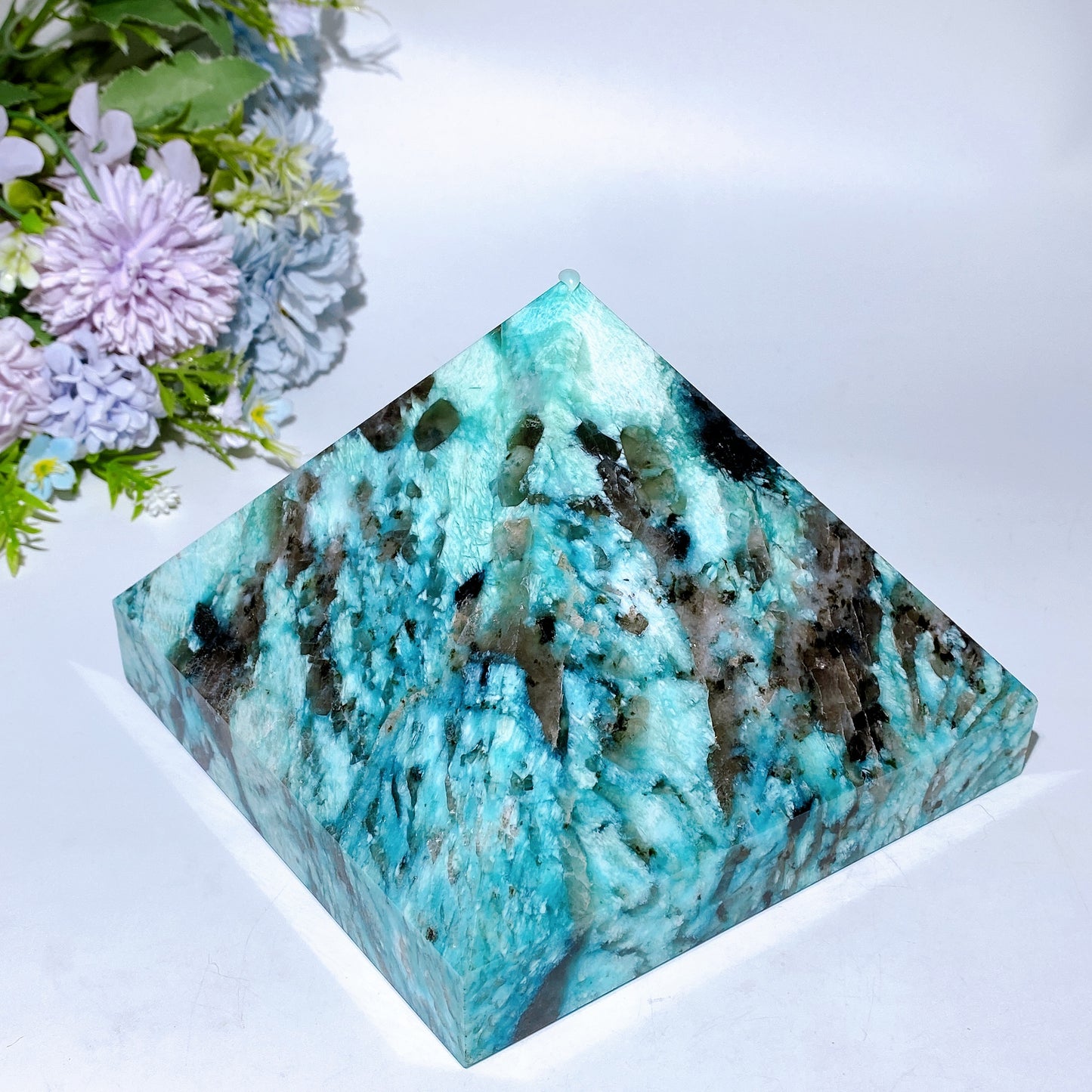 16cm Large Unique Amazonite Grow with Quartz Pyramid Carving Crystal Carving Bulk Wholesale