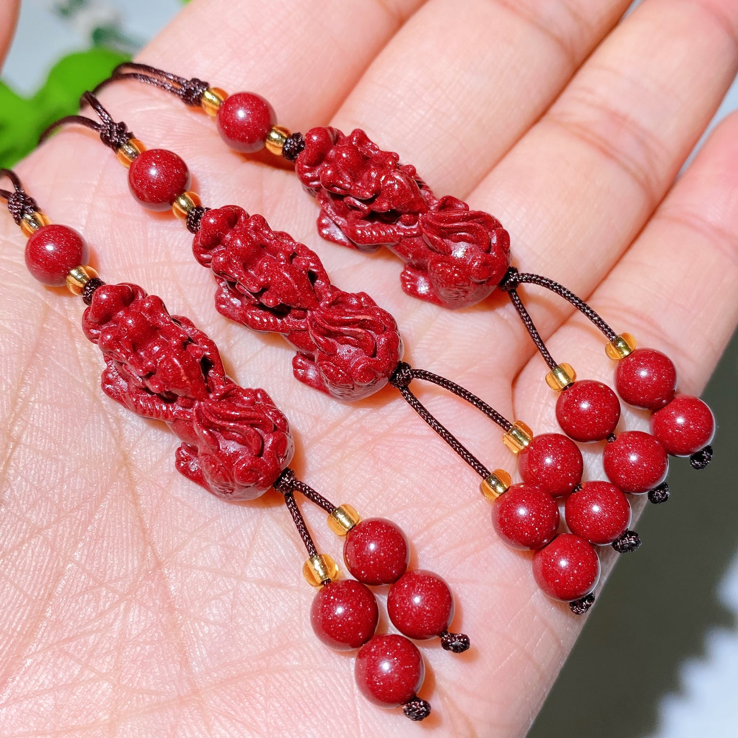 Cinnabar Bracelet Keyring Drilled Beads for Jewelry DIY Bulk Wholesale