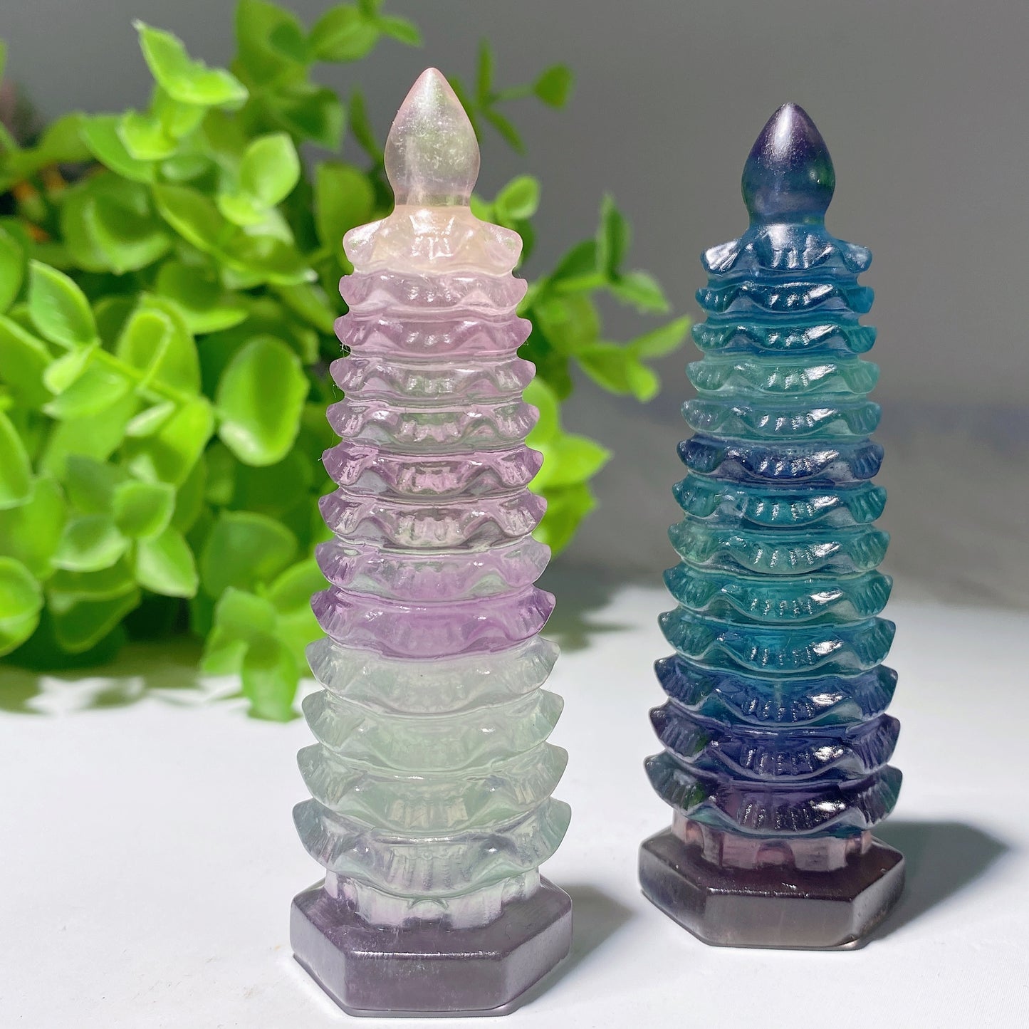 3.0"-4.5" Clear Quartz Fluorite Wenchang Pagoda Carvings Crystal Healing Bulk Wholesale